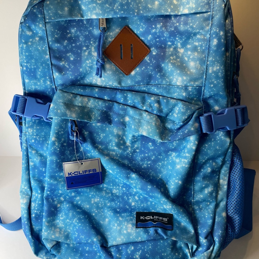 K-Cliffs Blue Stardust Backpack Multi Compartment Laptop Sleeve NWT